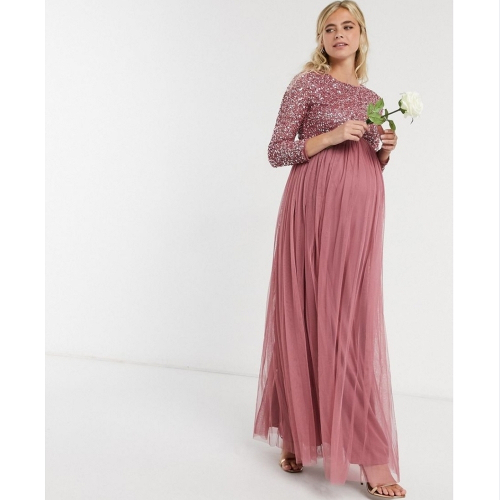 Formal rose maternity maxi dress
